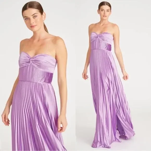 AMUR Purple Satin Sweetheart Neckline A-Line Stef Pleated Gown Dress Size 14 - Picture 2 of 16